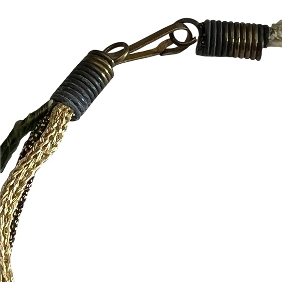 Vintage Olive Green Ceramic Bead Necklace with Brass Coil Accents - Picture 3 of 4